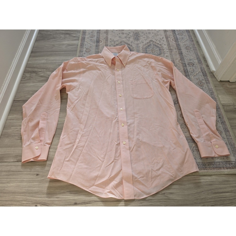 Brooks Brothers Button Shirt Mens 16 35 Orange Check